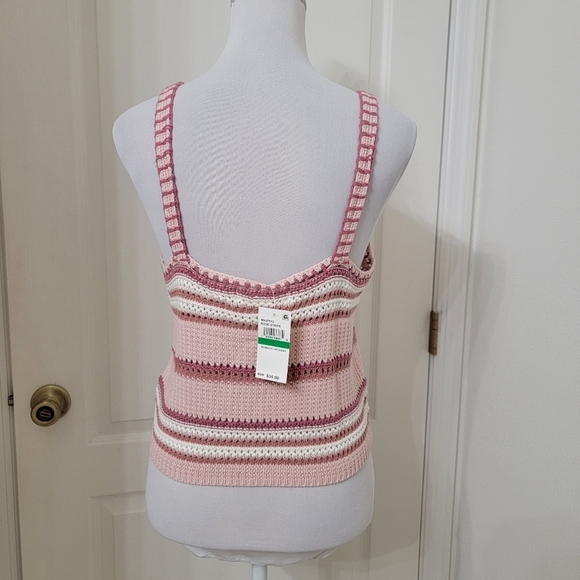 Planet Gold Size Jr L Crochet Halter Top, Mauve, Pink & Ivory Striped, NEW w/Tag - Picture 3 of 10